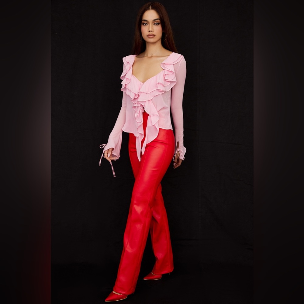 HOUSE OF CB 'Elenaora' Scarlet Vegan Leather Trousers - Picture 2 of 7